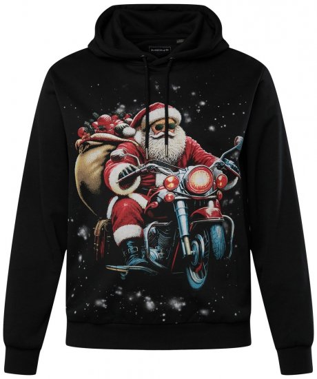 Men+ 100 Hettegenser Julenisse på motorsykkel Svart - Gensere og hettegensere - Store hettegensere - 2XL-14XL