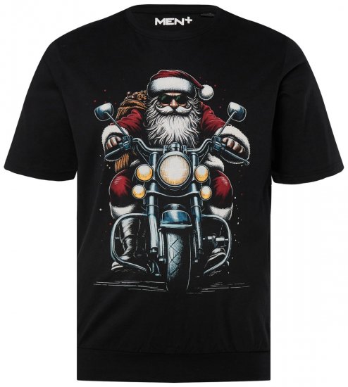 Men+ 148 T-skjorte bellyfit Julenisse på motorsykkel Svart - T-skjorter - Store T-skjorter - 2XL-14XL