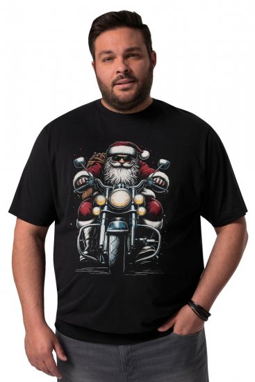Men+ 148 T-skjorte bellyfit Julenisse på motorsykkel Svart - T-skjorter - Store T-skjorter - 2XL-14XL
