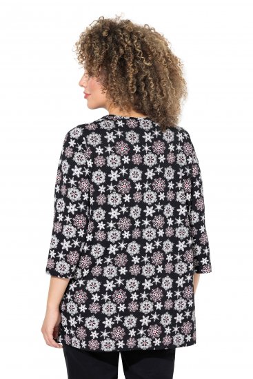 Ulla Popken Snowflake Print 3/4 Sleeve A-Line Tee Black - Trykket T-skjorter for dame - 