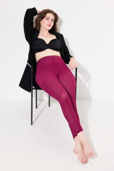 Ulla Popken 833718 Strømpeleggings med blonder Bærrød - Strømpebukser & sokker - 