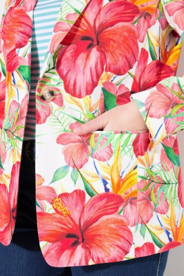 Ulla Popken 835230 Blomstret blazer i bomull Rød - Blazere - Blazere i store størrelser for dame