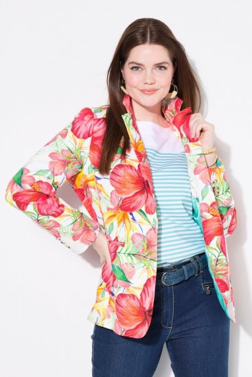 Ulla Popken 835230 Blomstret blazer i bomull Rød - Blazere - Blazere i store størrelser for dame