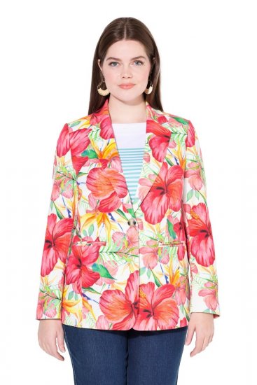 Ulla Popken 835230 Blomstret blazer i bomull Rød - Blazere - Blazere i store størrelser for dame