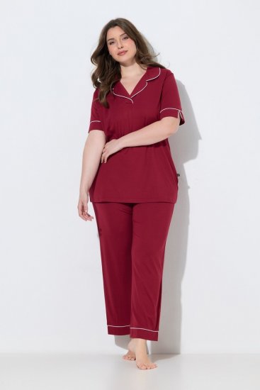 Ulla Popken 835397 Kortermet pyjamas med skjortekrage Lilla - Pyjamas/Loungewear - 