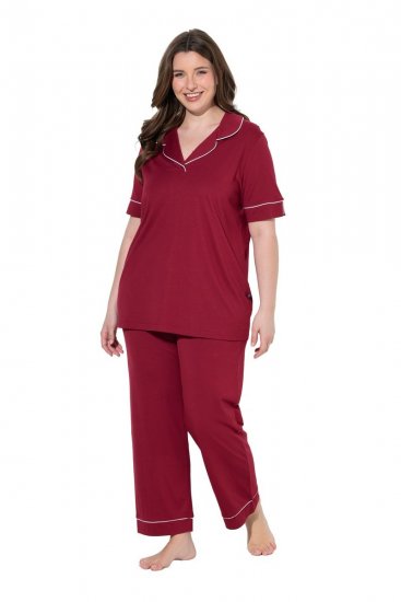 Ulla Popken 835397 Kortermet pyjamas med skjortekrage Lilla - Pyjamas/Loungewear - 