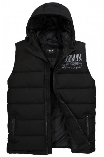 Men+ 442 Quiltet vest med hette og trykk Svart - Jakker - Store jakker - 2XL-12XL