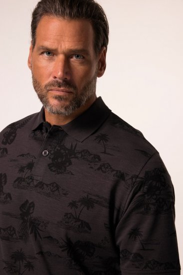 JP1880 Pique with All-over Print Polo Shirt TALL Black - TALL piqueskjorter - TALL poloskjorter med ekstra lengde