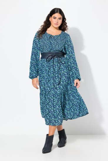 Ulla Popken 835713 Blomstret kjole Mørkeblå - Maxikjoler - Maxikjoler for damer i store størrelser