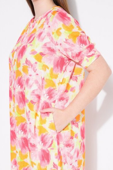 Ulla Popken 836739 Blomstret kjole i linblanding Hvit - Sommerkjoler - Sommerkjoler for kvinner i store størrelser