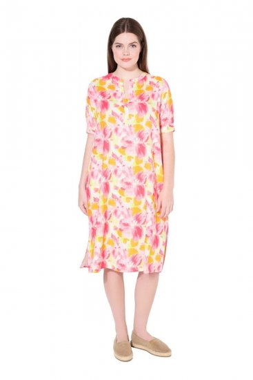 Ulla Popken 836739 Blomstret kjole i linblanding Hvit - Sommerkjoler - Sommerkjoler for kvinner i store størrelser
