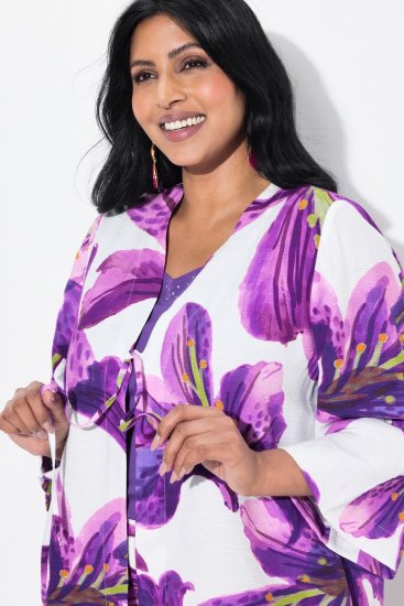Ulla Popken 838105 Åpen cardigan med knyting Fiolett - Cardigans - Cardigans i store størrelser