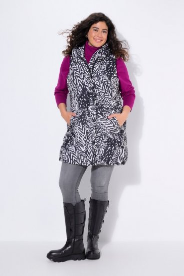 Ulla Popken 838435 Lang quiltet vest med trykk Svart - Vester - 