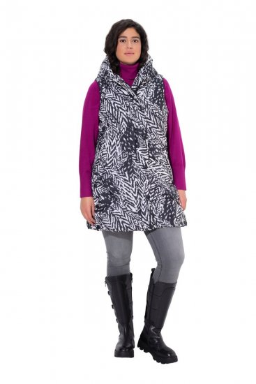 Ulla Popken 838435 Lang quiltet vest med trykk Svart - Vester - 