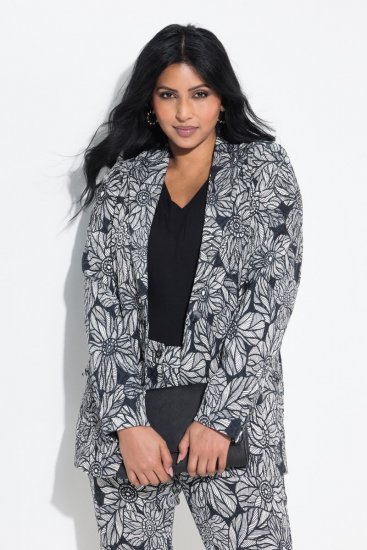 Ulla Popken 838656 Blomstret blazer Hvit - Blazere - Blazere i store størrelser for dame