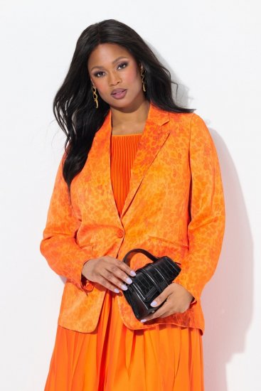 Ulla Popken 839607 Blazer i sateng med trykk Lys oransje - Blazere - Blazere i store størrelser for dame
