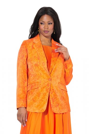 Ulla Popken 839607 Blazer i sateng med trykk Lys oransje - Blazere - Blazere i store størrelser for dame
