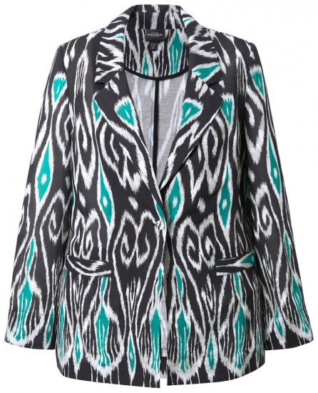 Ulla Popken 839961 Mønstret blazer i linblanding Svart - Blazere - Blazere i store størrelser for dame
