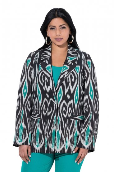 Ulla Popken 839961 Mønstret blazer i linblanding Svart - Blazere - Blazere i store størrelser for dame