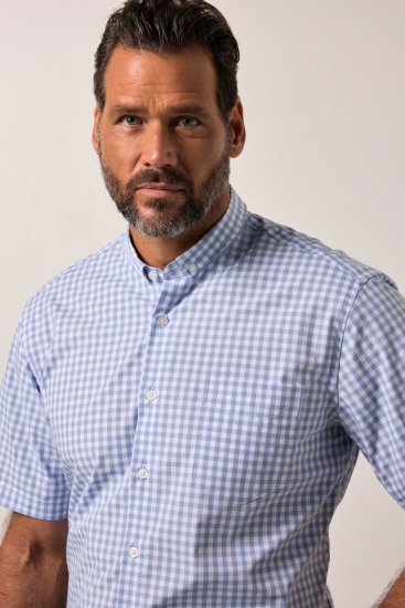 JP1880 Shirt Traditional Short Sleeve Checked Light Blue - Skjorter - Store skjorter - 2XL-8XL