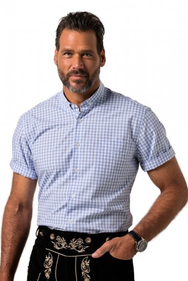JP1880 Shirt Traditional Short Sleeve Checked Light Blue - Skjorter - Store skjorter - 2XL-8XL