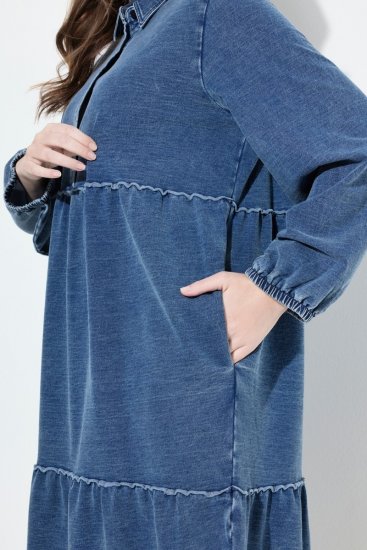 Ulla Popken 840972 Sweatkjole med volanger Indigo - Collegekjoler - 