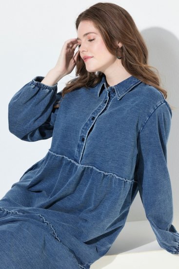 Ulla Popken 840972 Sweatkjole med volanger Indigo - Collegekjoler - 