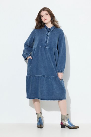 Ulla Popken 840972 Sweatkjole med volanger Indigo - Collegekjoler - 