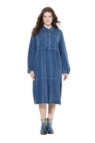 Ulla Popken 840972 Sweatkjole med volanger Indigo - Collegekjoler - 