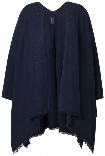 Ulla Popken 841117 Oversize strikkeponcho med strass Mørkeblå - Ponchoer og capes - 