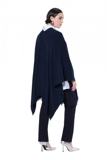 Ulla Popken 841117 Oversize strikkeponcho med strass Mørkeblå - Ponchoer og capes - 