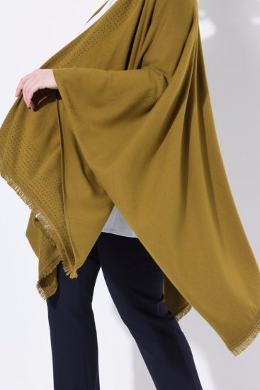 Ulla Popken 841117 Oversize strikkeponcho med strass Olivengrønn - Ponchoer og capes - 