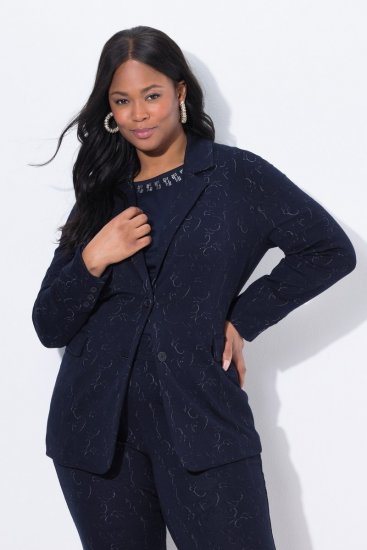Ulla Popken 841163 Jerseyblazer i jacquard Mørkeblå - Blazere - Blazere i store størrelser for dame