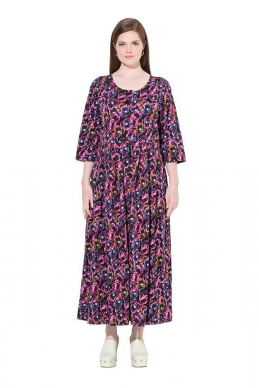 Ulla Popken 841219 Blomstret maxikjole Mørklilla - Maxikjoler - Maxikjoler for damer i store størrelser