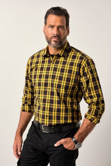 JP1880 Checked Shirt Long Sleeve Kent Collar Curry - Skjorter - Store skjorter - 2XL-8XL