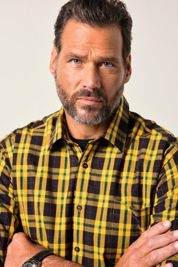 JP1880 Checked Shirt Long Sleeve Kent Collar Curry - Skjorter - Store skjorter - 2XL-8XL