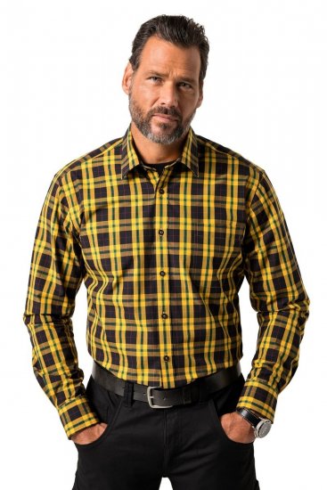 JP1880 Checked Shirt Long Sleeve Kent Collar Curry - Skjorter - Store skjorter - 2XL-8XL