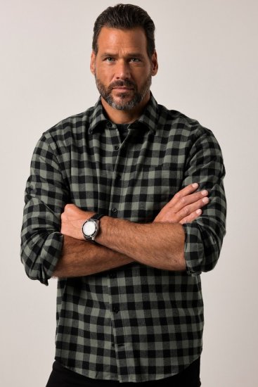 JP1880 Checked Flannel Shirt Long Sleeve Eucalyptus Green - Skjorter - Store skjorter - 2XL-8XL