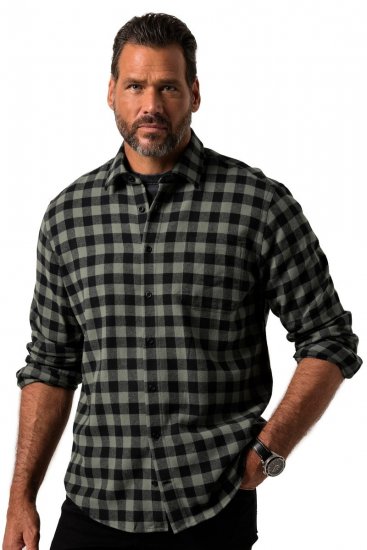 JP1880 Checked Flannel Shirt Long Sleeve Eucalyptus Green - Skjorter - Store skjorter - 2XL-8XL