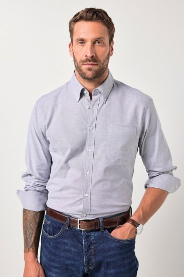 JP1880 Oxford Shirt Flexnamic Long Sleeve Grey - Skjorter - Store skjorter - 2XL-8XL
