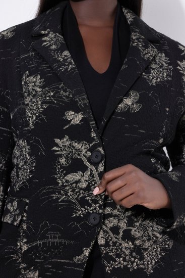 Ulla Popken 841901 Mønstret blazer Svart - Blazere - Blazere i store størrelser for dame