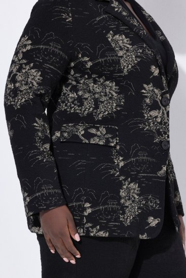 Ulla Popken 841901 Mønstret blazer Svart - Blazere - Blazere i store størrelser for dame