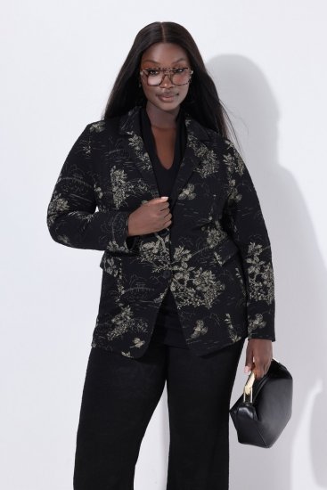 Ulla Popken 841901 Mønstret blazer Svart - Blazere - Blazere i store størrelser for dame