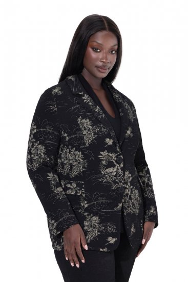 Ulla Popken 841901 Mønstret blazer Svart - Blazere - Blazere i store størrelser for dame