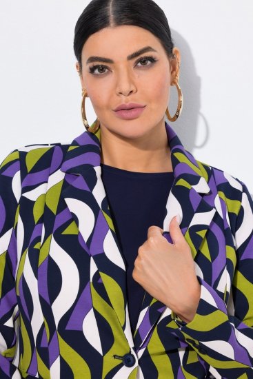 Ulla Popken 842680 Mønstret jerseyblazer i punto di roma Mørkeblå - Blazere - Blazere i store størrelser for dame