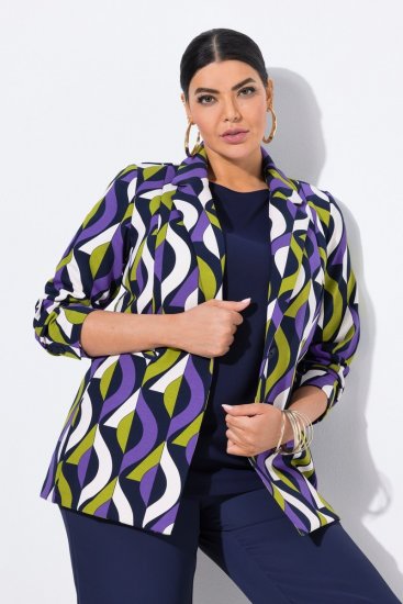 Ulla Popken 842680 Mønstret jerseyblazer i punto di roma Mørkeblå - Blazere - Blazere i store størrelser for dame