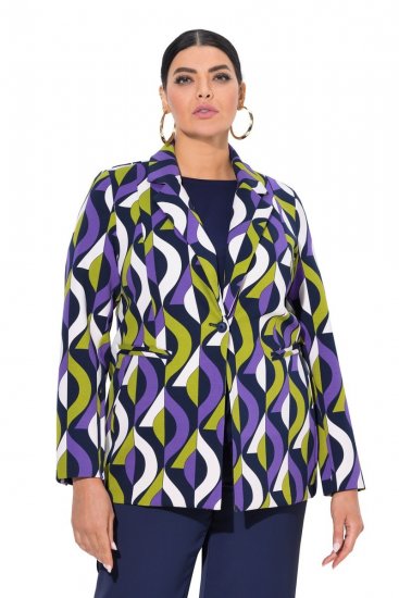 Ulla Popken 842680 Mønstret jerseyblazer i punto di roma Mørkeblå - Blazere - Blazere i store størrelser for dame