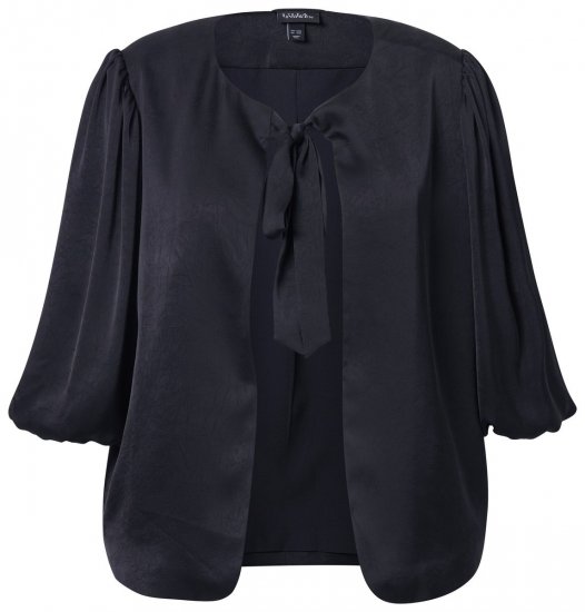 Ulla Popken 842712 Kort blazer med knyting og volangermer Svart - Blazere - Blazere i store størrelser for dame
