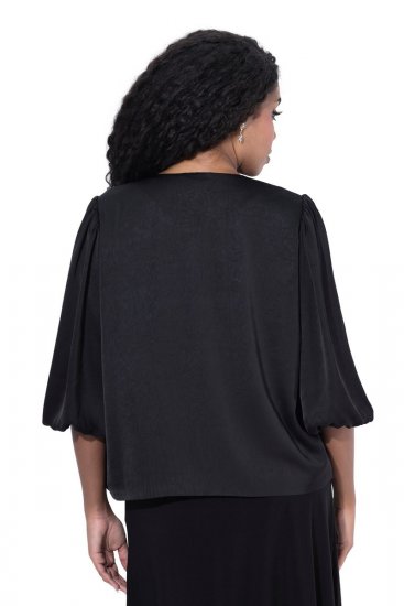 Ulla Popken 842712 Kort blazer med knyting og volangermer Svart - Blazere - Blazere i store størrelser for dame