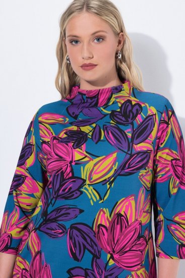 Ulla Popken 843180 Blomstret jerseykjole Petrol - Kjoler - Kjoler for alle størrelser